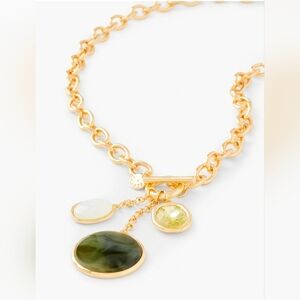 Talbots Gold Necklace with Green and White Pendants